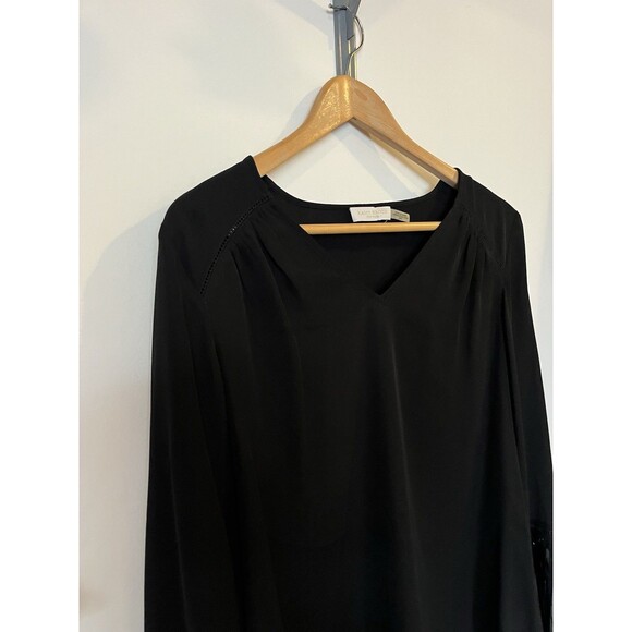 Ramy Brook Black 100% Silk V Neck Pleated Sleeve Blouse Size Medium - Picture 5 of 12